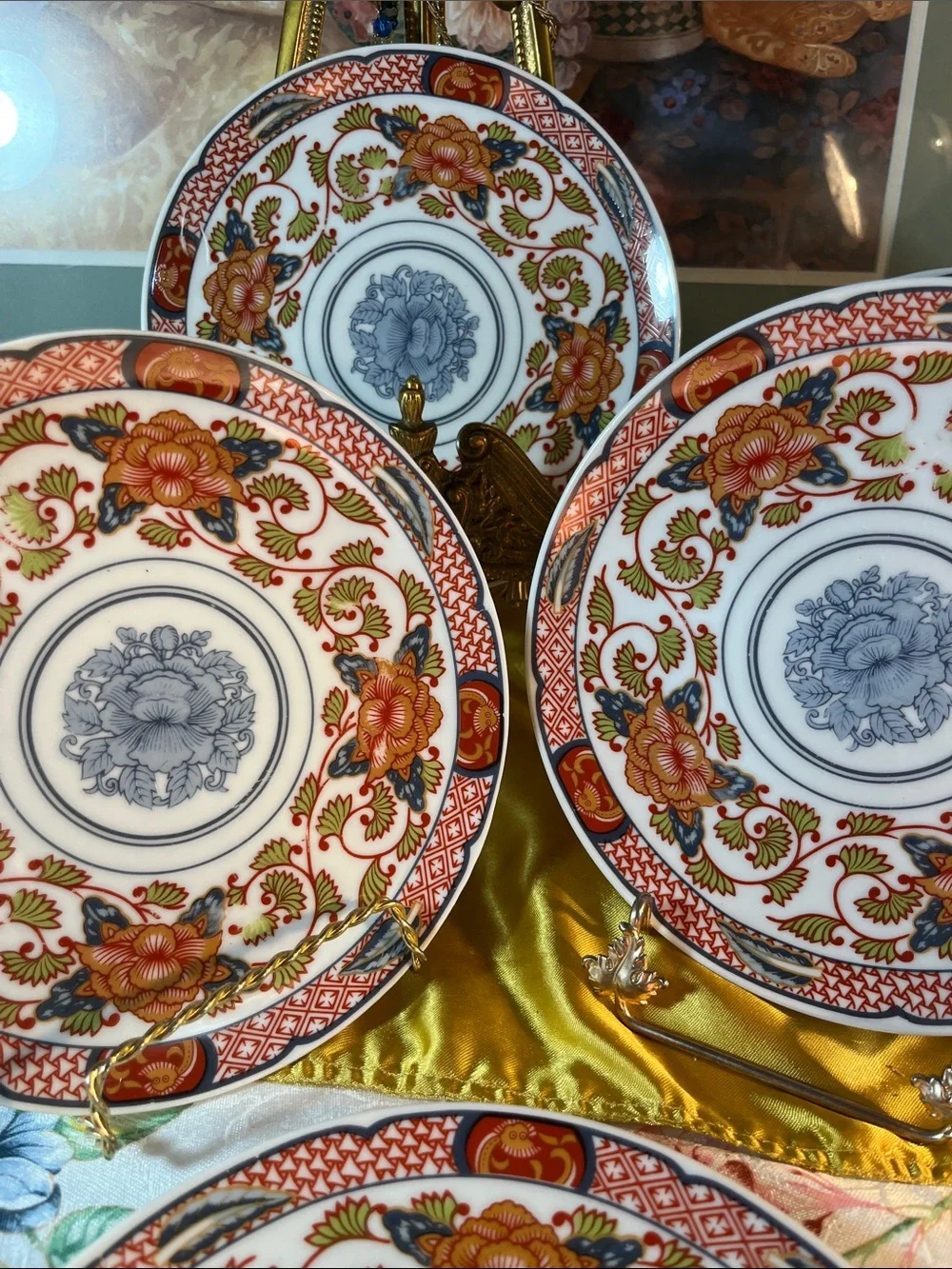 George Baird peony Imari plates set of 8 Salad/Dessert Plates - Multicolor